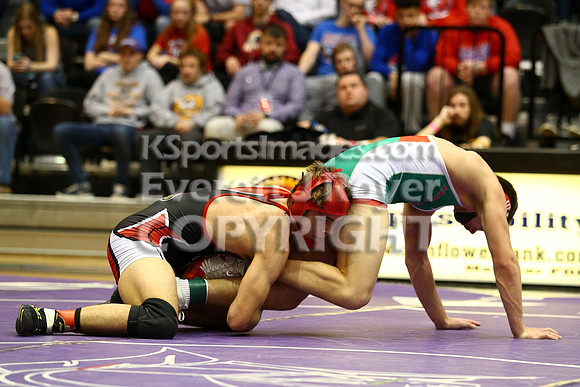 At 152, Christopher Ball, Hoisington defeated Colton Hutchinson, Smith Center 3-0 in the KSHSAA 2018 3-2-1A State Wrestling Championship Final, Saturday, February 24, 2018.