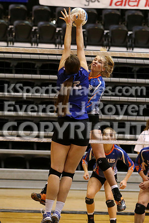 Otis-Bison defeated Beloit St. John's-Tipton in a semifinal game at the KSHSAA Class 1AD2 Volleyball State Championship on Saturday, October 28, 2017.  (Photo: Everett Royer, www.ksportsimages.com)