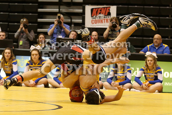 At 152, Christopher Ball, Hoisington defeated Trenton Wright, Nortonin by Fall in the 3-2-1A 2017 KSHSAA Wrestling Championship Finals, Saturday, February 25, 2017.