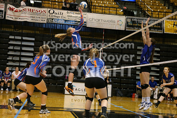 Otis-Bison defeated Beloit St. John's-Tipton in a semifinal game at the KSHSAA Class 1AD2 Volleyball State Championship on Saturday, October 28, 2017.  (Photo: Everett Royer, www.ksportsimages.com)