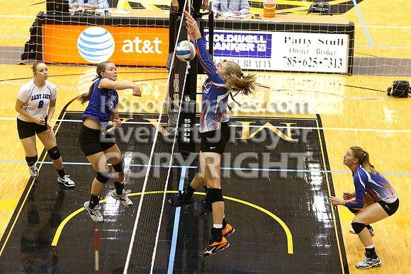 Otis-Bison defeated Beloit St. John's-Tipton in a semifinal game at the KSHSAA Class 1AD2 Volleyball State Championship on Saturday, October 28, 2017.  (Photo: Everett Royer, www.ksportsimages.com)