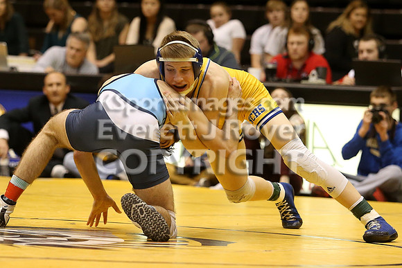 At 120, Ryan Johnson, Norton defeated  Tyler Kester, Cherokee-Southeast 4-3 in the 3-2-1A 2017 KSHSAA Wrestling Championship Finals, Saturday, February 25, 2017.