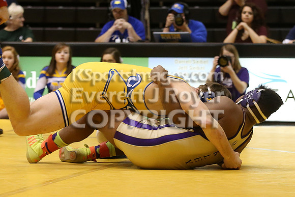At 220,  Jacob Green, Norton defeated Chris Cox, Oakley by Fall in the 3-2-1A 2017 KSHSAA Wrestling Championship Finals, Saturday, February 25, 2017.