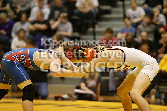 At 113, Blayne Harris, Beloit defeated Kolby Beitz, Eureka 3-2 in the 3-2-1A 2017 KSHSAA Wrestling Championship Finals, Saturday, February 25, 2017.