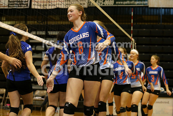 Otis-Bison defeated Beloit St. John's-Tipton in a semifinal game at the KSHSAA Class 1AD2 Volleyball State Championship on Saturday, October 28, 2017.  (Photo: Everett Royer, www.ksportsimages.com)