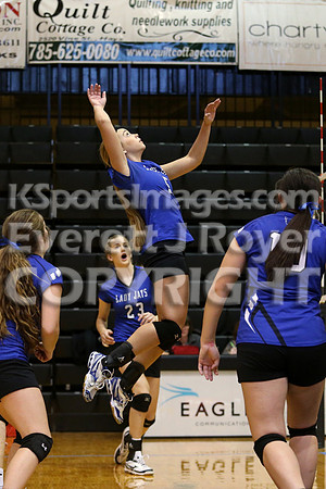 Otis-Bison defeated Beloit St. John's-Tipton in a semifinal game at the KSHSAA Class 1AD2 Volleyball State Championship on Saturday, October 28, 2017.  (Photo: Everett Royer, www.ksportsimages.com)