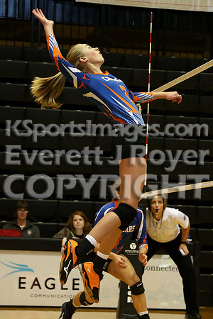 Otis-Bison defeated Beloit St. John's-Tipton in a semifinal game at the KSHSAA Class 1AD2 Volleyball State Championship on Saturday, October 28, 2017.  (Photo: Everett Royer, www.ksportsimages.com)