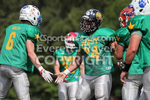 The East defeated the West 28-20 in OT in the Kansas 8 Man D2  Football game in Beloit on Saturday, June 10, 2017.  (Photo: Everett Royer, www.ksportsimages.com)