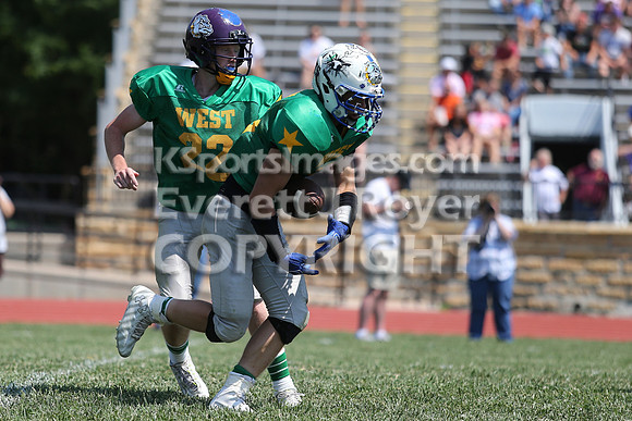 The East defeated the West 28-20 in OT in the Kansas 8 Man D2  Football game in Beloit on Saturday, June 10, 2017.  (Photo: Everett Royer, www.ksportsimages.com)