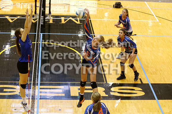 Otis-Bison defeated Beloit St. John's-Tipton in a semifinal game at the KSHSAA Class 1AD2 Volleyball State Championship on Saturday, October 28, 2017.  (Photo: Everett Royer, www.ksportsimages.com)