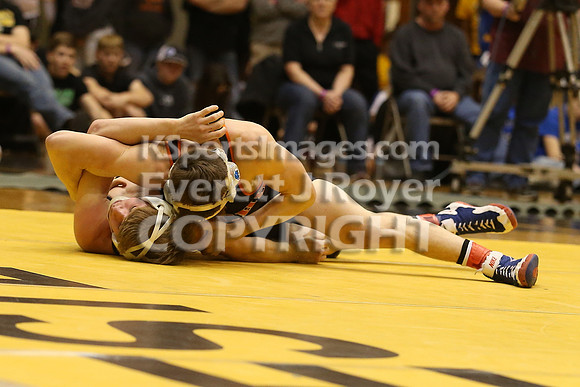 At 138, Hunter Ostertag, Effingham-Atchison County defeated  Tucker Rhoades, Hays-TMP 5-2  in the 3-2-1A 2017 KSHSAA Wrestling Championship Finals, Saturday, February 25, 2017.