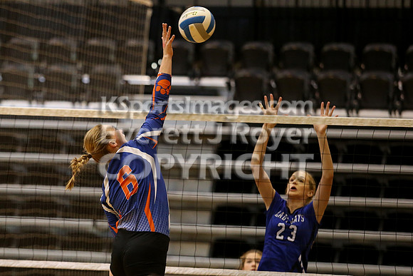 Otis-Bison defeated Beloit St. John's-Tipton in a semifinal game at the KSHSAA Class 1AD2 Volleyball State Championship on Saturday, October 28, 2017.  (Photo: Everett Royer, www.ksportsimages.com)