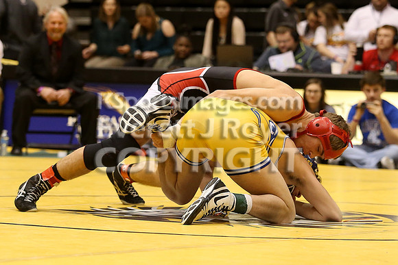 At 152, Christopher Ball, Hoisington defeated Trenton Wright, Nortonin by Fall in the 3-2-1A 2017 KSHSAA Wrestling Championship Finals, Saturday, February 25, 2017.