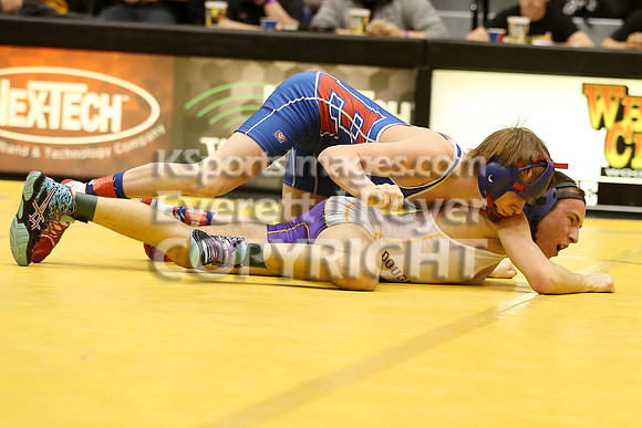 At 106, Kendall Beitz, Eureka defeated Ashten Dodson, Douglass 11-6 in the 3-2-1A 2017 KSHSAA Wrestling Championship Finals, Saturday, February 25, 2017.