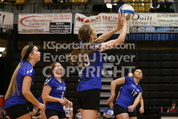 Otis-Bison defeated Beloit St. John's-Tipton in a semifinal game at the KSHSAA Class 1AD2 Volleyball State Championship on Saturday, October 28, 2017.  (Photo: Everett Royer, www.ksportsimages.com)
