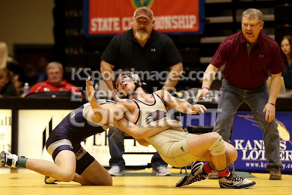 At 126, Jordan Priddy, Silver Lake defeated Seth Harrell, Sabetha 3-1 in the 3-2-1A 2017 KSHSAA Wrestling Championship Finals, Saturday, February 25, 2017.