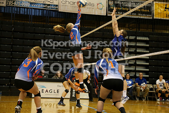 Otis-Bison defeated Beloit St. John's-Tipton in a semifinal game at the KSHSAA Class 1AD2 Volleyball State Championship on Saturday, October 28, 2017.  (Photo: Everett Royer, www.ksportsimages.com)