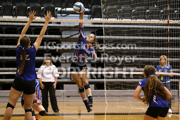 Otis-Bison defeated Beloit St. John's-Tipton in a semifinal game at the KSHSAA Class 1AD2 Volleyball State Championship on Saturday, October 28, 2017.  (Photo: Everett Royer, www.ksportsimages.com)