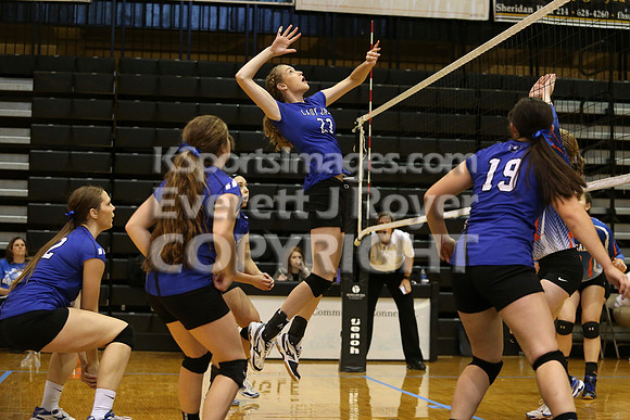 Otis-Bison defeated Beloit St. John's-Tipton in a semifinal game at the KSHSAA Class 1AD2 Volleyball State Championship on Saturday, October 28, 2017.  (Photo: Everett Royer, www.ksportsimages.com)