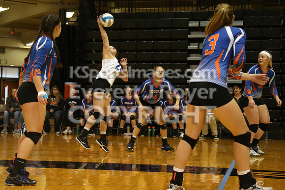 Otis-Bison defeated Beloit St. John's-Tipton in a semifinal game at the KSHSAA Class 1AD2 Volleyball State Championship on Saturday, October 28, 2017.  (Photo: Everett Royer, www.ksportsimages.com)