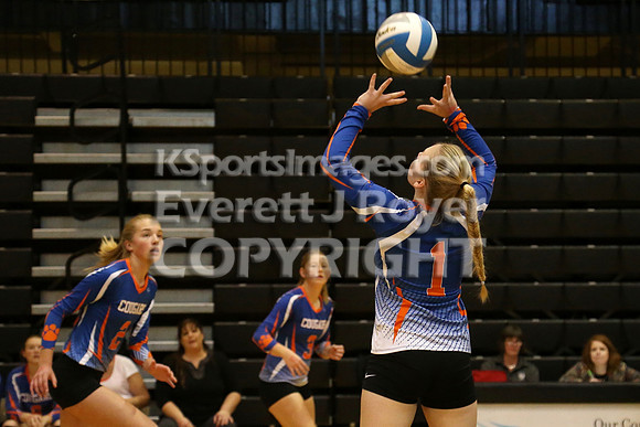 Otis-Bison defeated Beloit St. John's-Tipton in a semifinal game at the KSHSAA Class 1AD2 Volleyball State Championship on Saturday, October 28, 2017.  (Photo: Everett Royer, www.ksportsimages.com)
