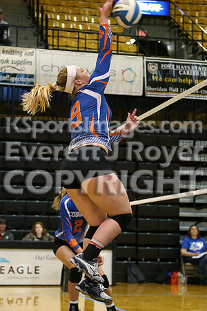 Otis-Bison defeated Beloit St. John's-Tipton in a semifinal game at the KSHSAA Class 1AD2 Volleyball State Championship on Saturday, October 28, 2017.  (Photo: Everett Royer, www.ksportsimages.com)