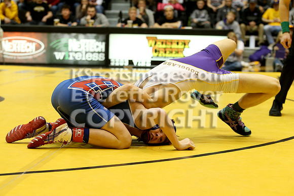 At 106, Kendall Beitz, Eureka defeated Ashten Dodson, Douglass 11-6 in the 3-2-1A 2017 KSHSAA Wrestling Championship Finals, Saturday, February 25, 2017.