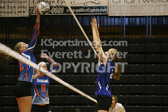 Otis-Bison defeated Beloit St. John's-Tipton in a semifinal game at the KSHSAA Class 1AD2 Volleyball State Championship on Saturday, October 28, 2017.  (Photo: Everett Royer, www.ksportsimages.com)