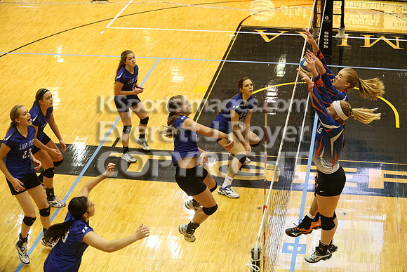 Otis-Bison defeated Beloit St. John's-Tipton in a semifinal game at the KSHSAA Class 1AD2 Volleyball State Championship on Saturday, October 28, 2017.  (Photo: Everett Royer, www.ksportsimages.com)