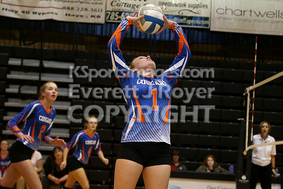 Otis-Bison defeated Beloit St. John's-Tipton in a semifinal game at the KSHSAA Class 1AD2 Volleyball State Championship on Saturday, October 28, 2017.  (Photo: Everett Royer, www.ksportsimages.com)