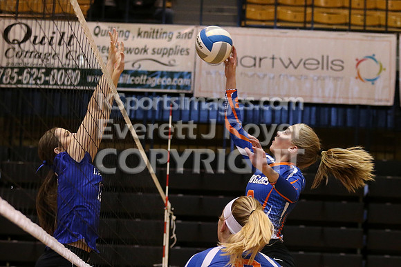 Otis-Bison defeated Beloit St. John's-Tipton in a semifinal game at the KSHSAA Class 1AD2 Volleyball State Championship on Saturday, October 28, 2017.  (Photo: Everett Royer, www.ksportsimages.com)