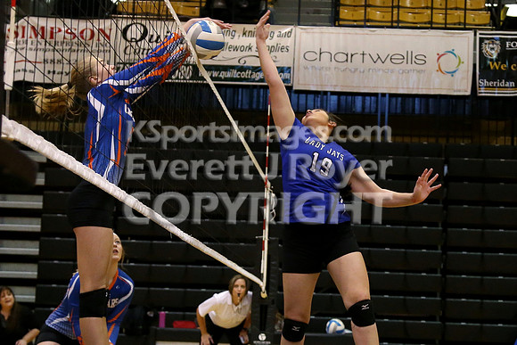 Otis-Bison defeated Beloit St. John's-Tipton in a semifinal game at the KSHSAA Class 1AD2 Volleyball State Championship on Saturday, October 28, 2017.  (Photo: Everett Royer, www.ksportsimages.com)