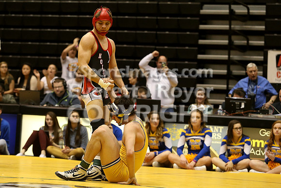At 152, Christopher Ball, Hoisington defeated Trenton Wright, Nortonin by Fall in the 3-2-1A 2017 KSHSAA Wrestling Championship Finals, Saturday, February 25, 2017.