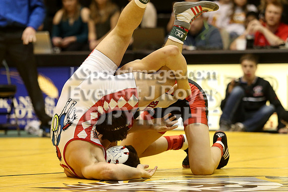 At 132, Dayton Porsch, Hoxie defeated Riley Tubbs, Wabaunsee 7-3 in the 3-2-1A 2017 KSHSAA Wrestling Championship Finals, Saturday, February 25, 2017.
