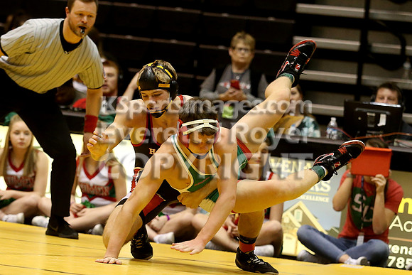 At 145, Jonathan Ball, Hoisington defeated  Colton Hutchinson, Smith Center 12-1 in the 3-2-1A 2017 KSHSAA Wrestling Championship Finals, Saturday, February 25, 2017.
