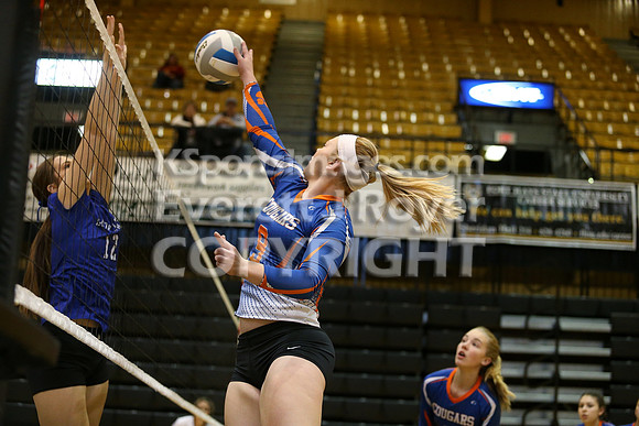 Otis-Bison defeated Beloit St. John's-Tipton in a semifinal game at the KSHSAA Class 1AD2 Volleyball State Championship on Saturday, October 28, 2017.  (Photo: Everett Royer, www.ksportsimages.com)