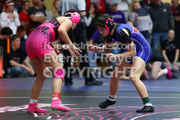 Kaylynn Crawford (Ellinwood HS) 26-16, Fr. over Angela Berreras (Leoti-Wichita County HS) 33-15, So. (Fall 3:25)