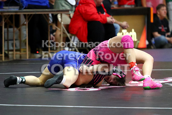 Kaylynn Crawford (Ellinwood HS) 26-16, Fr. over Angela Berreras (Leoti-Wichita County HS) 33-15, So. (Fall 3:25)