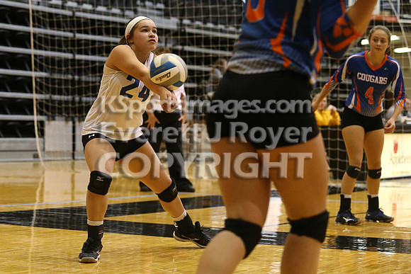 Otis-Bison defeated Beloit St. John's-Tipton in a semifinal game at the KSHSAA Class 1AD2 Volleyball State Championship on Saturday, October 28, 2017.  (Photo: Everett Royer, www.ksportsimages.com)