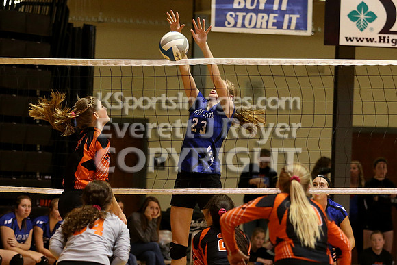 Waverly defeated Beloit St. John's-Tipton in pool play at the KSHSAA Class 1AD2 Volleyball State Championship on Friday, October 27, 2017.  (Photo: Everett Royer, www.ksportsimages.com)