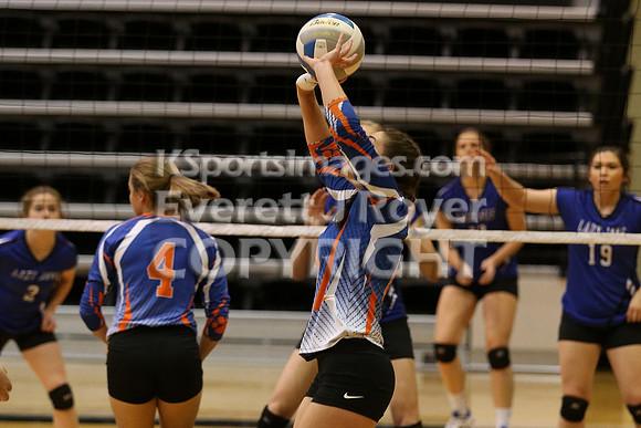 Otis-Bison defeated Beloit St. John's-Tipton in a semifinal game at the KSHSAA Class 1AD2 Volleyball State Championship on Saturday, October 28, 2017.  (Photo: Everett Royer, www.ksportsimages.com)