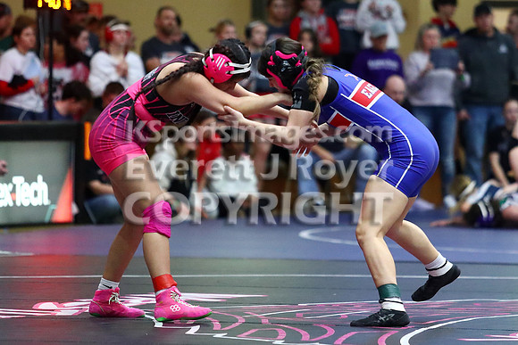 Kaylynn Crawford (Ellinwood HS) 26-16, Fr. over Angela Berreras (Leoti-Wichita County HS) 33-15, So. (Fall 3:25)