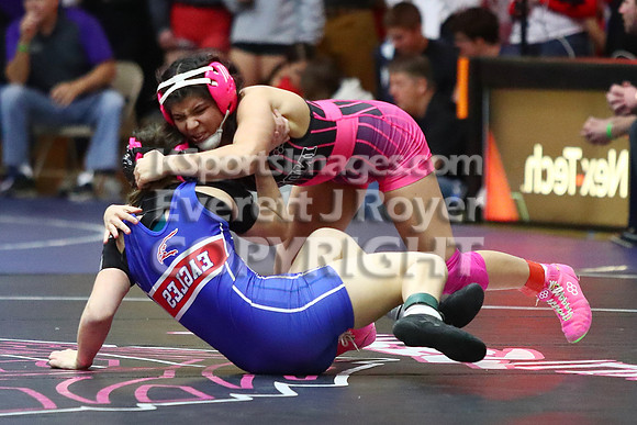 Kaylynn Crawford (Ellinwood HS) 26-16, Fr. over Angela Berreras (Leoti-Wichita County HS) 33-15, So. (Fall 3:25)