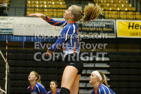 Otis-Bison defeated Beloit St. John's-Tipton in a semifinal game at the KSHSAA Class 1AD2 Volleyball State Championship on Saturday, October 28, 2017.  (Photo: Everett Royer, www.ksportsimages.com)