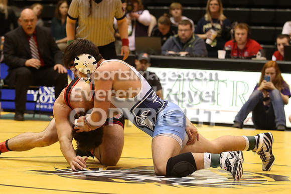 At 182, Josh Seabolt, Cimarron defeated Jacob Stryker, Marysville 6-4 in OT in the 3-2-1A 2017 KSHSAA Wrestling Championship Finals, Saturday, February 25, 2017.