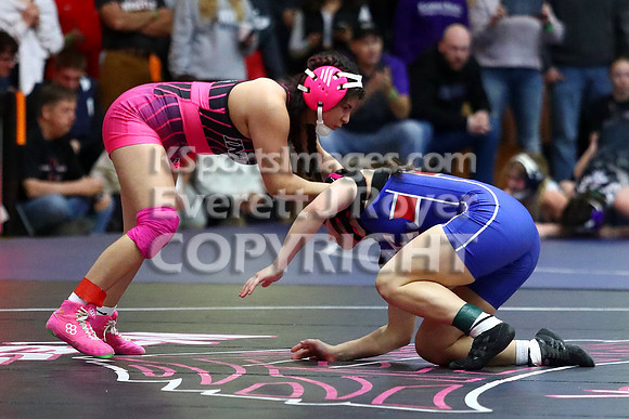 Kaylynn Crawford (Ellinwood HS) 26-16, Fr. over Angela Berreras (Leoti-Wichita County HS) 33-15, So. (Fall 3:25)