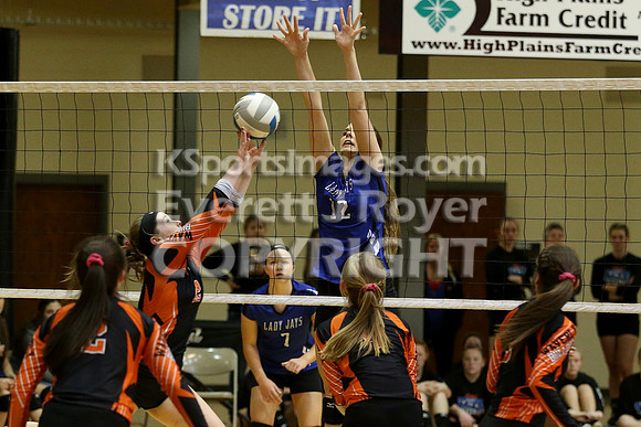 Waverly defeated Beloit St. John's-Tipton in pool play at the KSHSAA Class 1AD2 Volleyball State Championship on Friday, October 27, 2017.  (Photo: Everett Royer, www.ksportsimages.com)