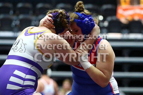 Emma Hahn (Ellinwood HS) 27-8, Sr. over Braylie Knisley (Douglass Hs) 12-8, Jr. (Dec 6-2)