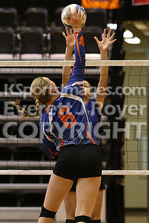 Otis-Bison defeated Beloit St. John's-Tipton in a semifinal game at the KSHSAA Class 1AD2 Volleyball State Championship on Saturday, October 28, 2017.  (Photo: Everett Royer, www.ksportsimages.com)